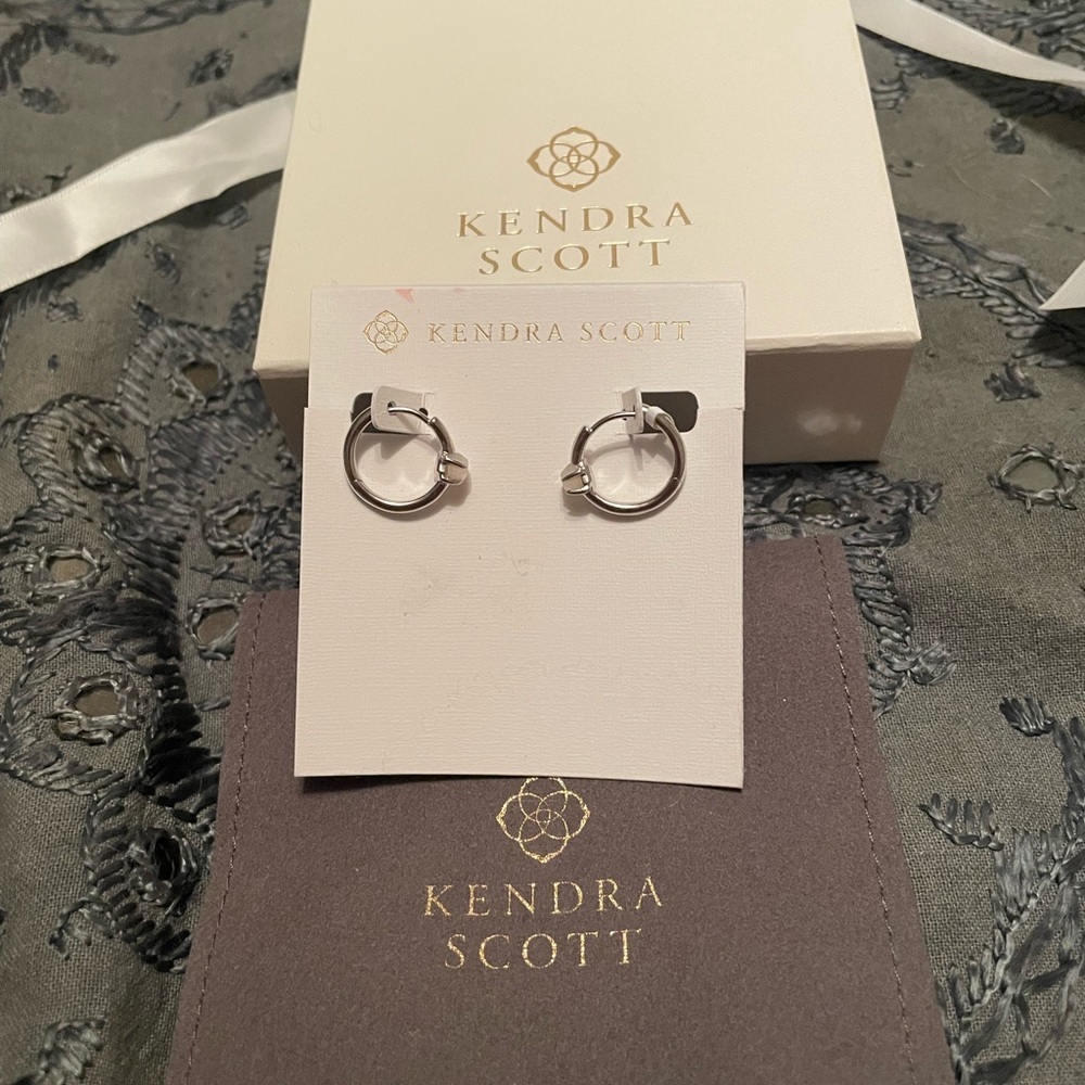 Kendra Scott Silver Huggies w/Abalone station - Picture 2 of 6